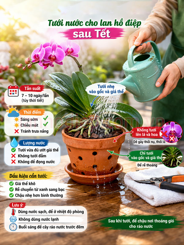Cách tưới nước cho lan hồ điệp sau Tết