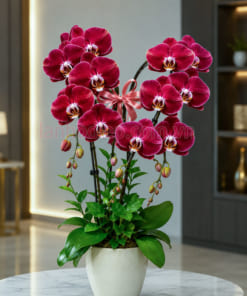 Chậu lan hồ điệp đỏ mừng tân gia 2 cành